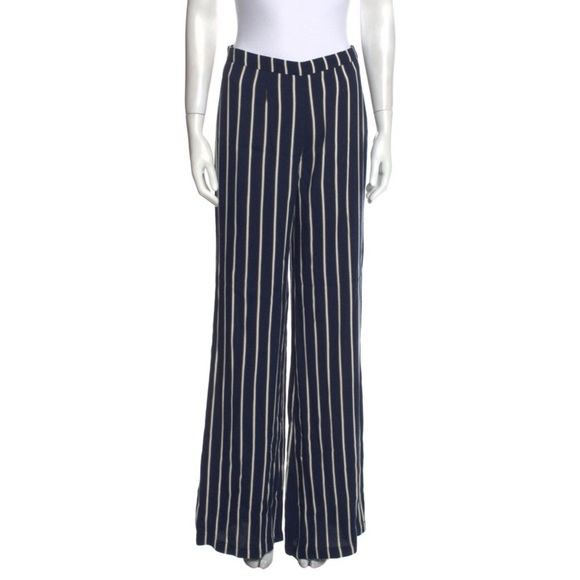 Reformation Striped Wide Leg High Rise Pants Lightweight Navy White 6 - Picture 1 of 10